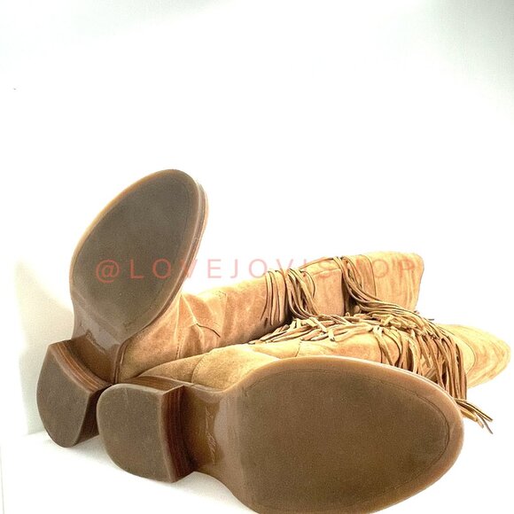 Bohemian | Sam Edelman Over-the-Knee Fringe Boots | Camel Tan Suede Western Tall - Picture 15 of 15